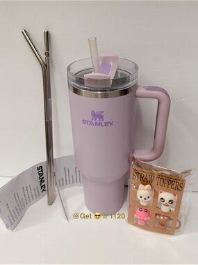 Stanley 40 oz Quencher H2.0 FlowState Tumbler Orchid + Water Bottle Straw Topper